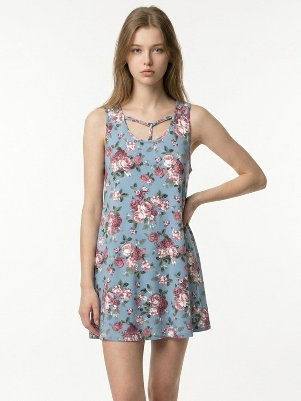 PINC | Blue Floral Strappy Tank Swing Dress Women’s Size Large